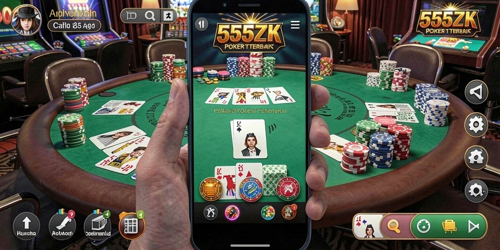 Tampilan seru gameplay Poker dalam 555ZK dengan interaksi pemain.