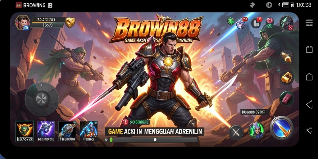 Screenshot gameplay BROWIN88 memperlihatkan aksi mendebarkan di latar penuh warna.