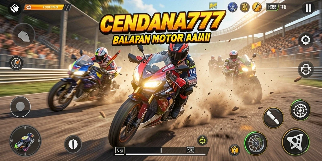 Screenshot utama CENDANA777 menunjukkan aksi balapan motor yang seru dan mendebarkan.