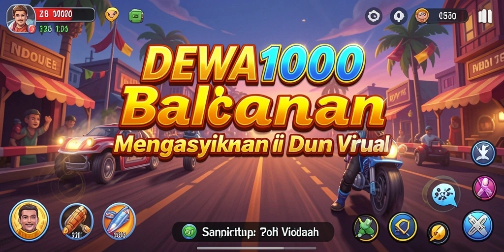 Tangkapan layar gameplay DEWA1000 menunjukkan aksi balap seru di lintasan.