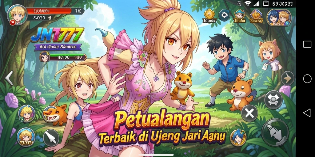 Tangkapan layar utama JNT777 menampilkan aksi seru dalam permainan Anime.