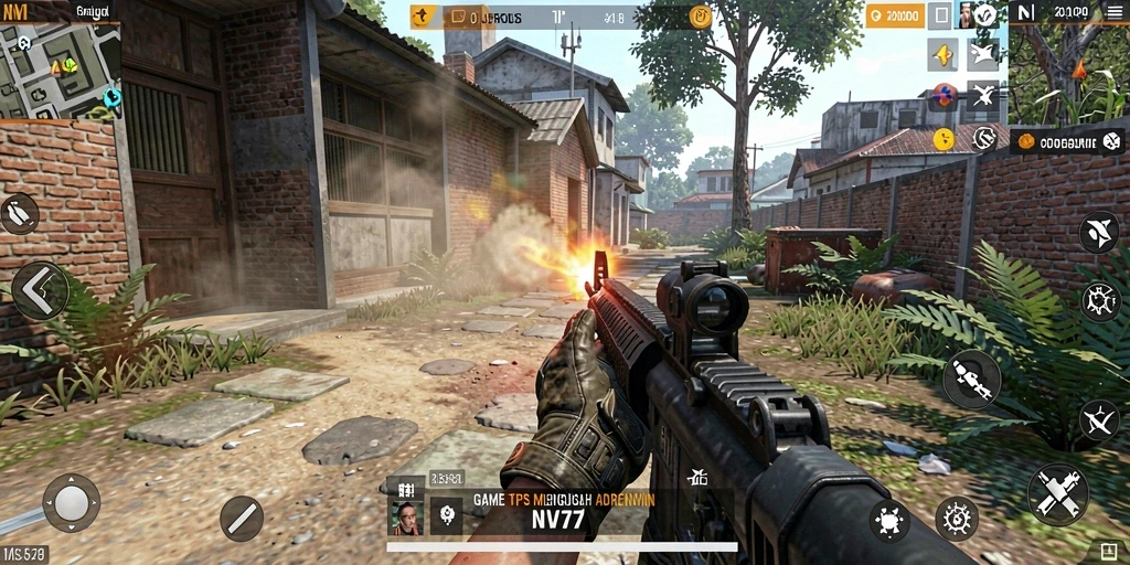 Tampilan gameplay NV77 dengan aksi tembak-menembak yang seru.