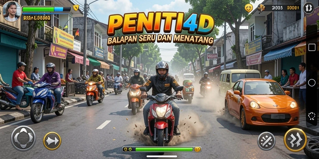 Screenshot gameplay PENITI4D menampilkan aksi balapan yang mendebarkan.