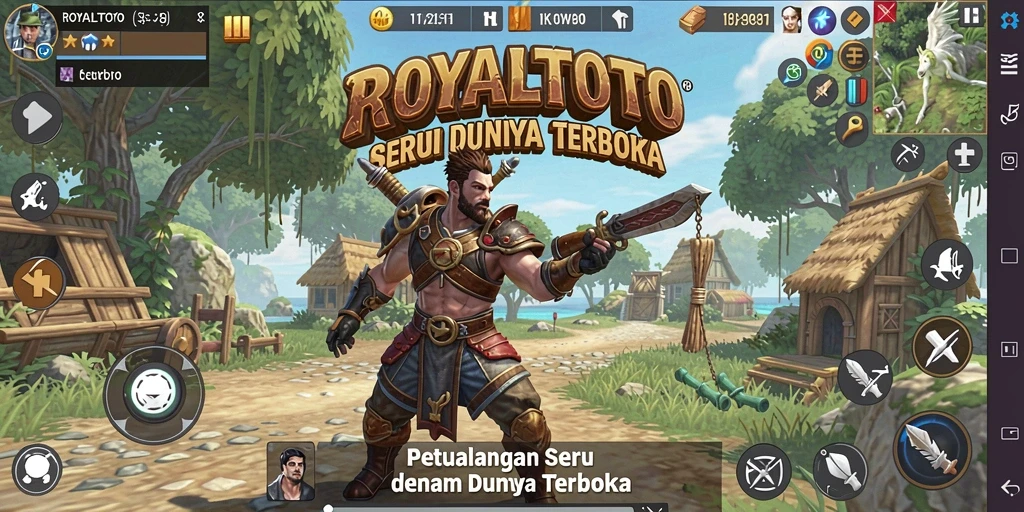 Tangkapan layar gameplay ROYALTOTO yang menampilkan eksplorasi dunia terbuka yang luas.