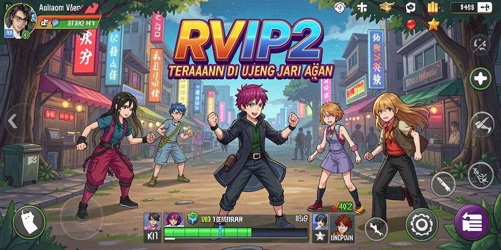 Tampilan gameplay RVIP2 dengan karakter anime yang dinamis.