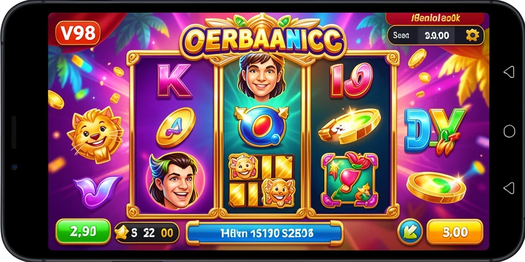 Tampilan gameplay V98 dengan tema slot yang menarik.